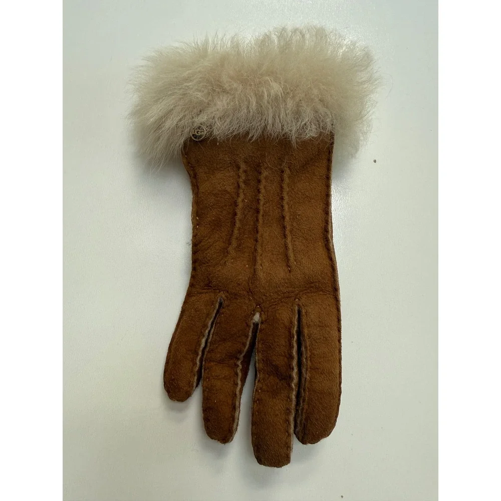 UGG Australia Womens Chestnut Suede Shearling Toscana Fur Trim Gloves M 1 lpve